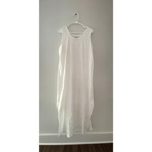 FLAX 100% Linen White Sleeveless Maxi Dress Minimalist Lagenlook Summer